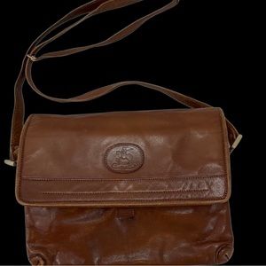 Pasqualini Genuine Leather Shoulder Bag- Brown-suede interior